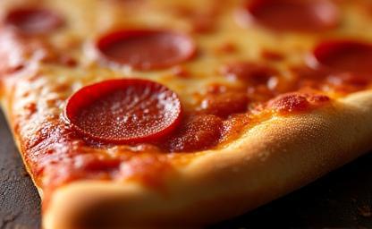 Close up of a classic pepperoni pizza